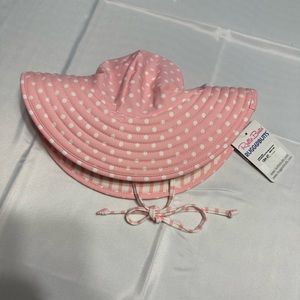 NWT - Ruffle Butts - Pink Reversible Polka Dot & Stripe Swim Hat w/ UPF …